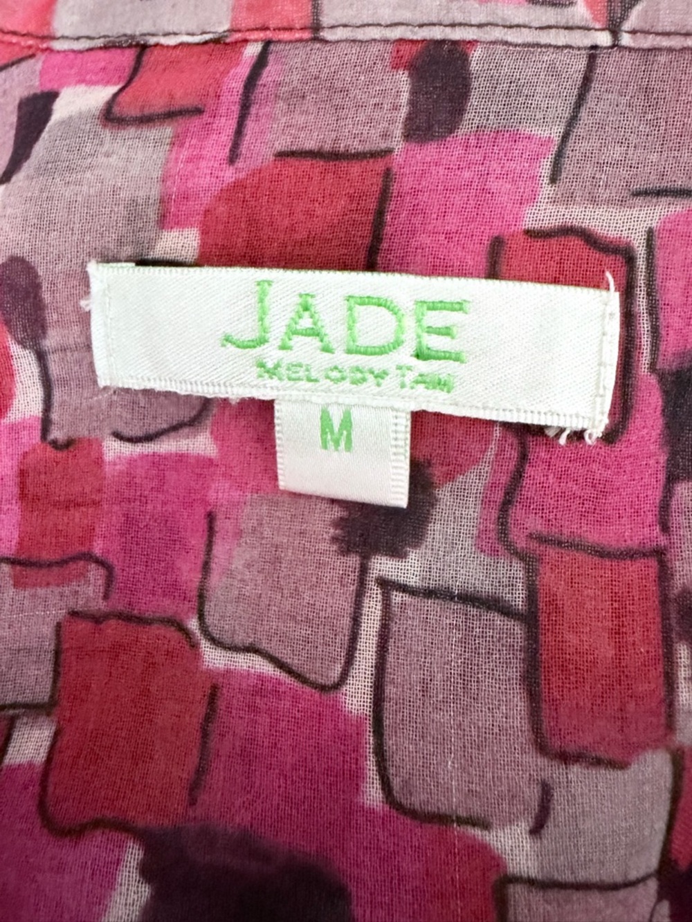 Jade Melody Tam Pink Abstract Print Blouse Sheer Top Size Medium - Picture 2 of 10
